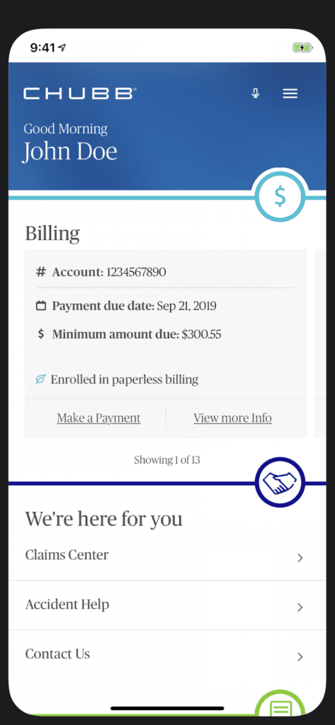 CHUBB app billing