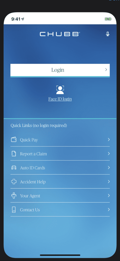 CHUBB App Main Page